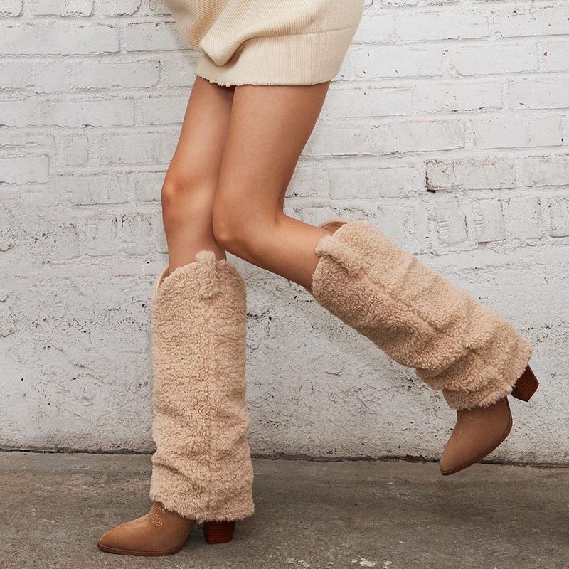 Sexy Damenstiefel mit Blockabsatz und spitzem Bein, Übergröße_voghion.com
