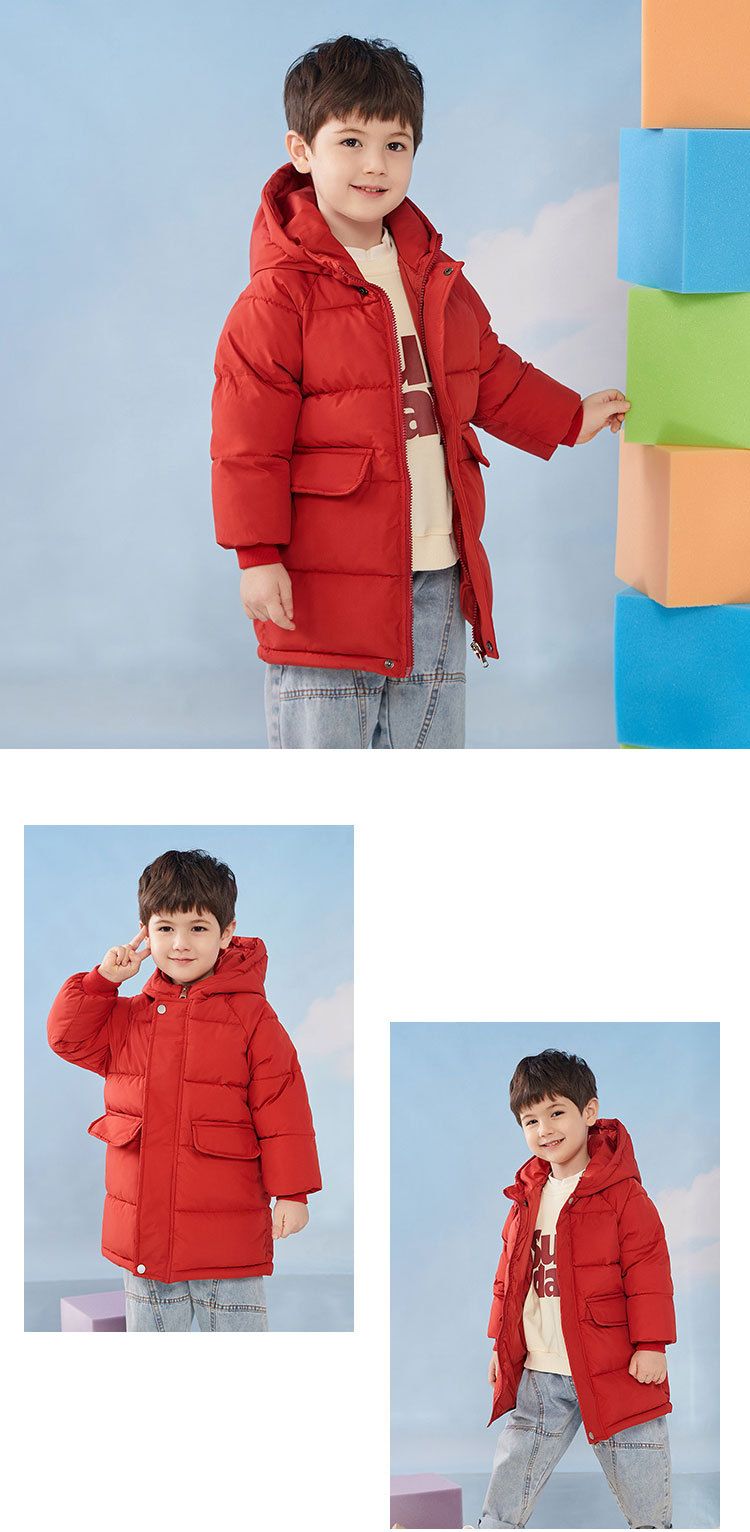 Giacca unisex in cotone di media lunghezza per bambini, con cappuccio e spessa (nero/bianco sporco/rosa/blu denim/bordeaux, 90-140 cm)_voghion.com