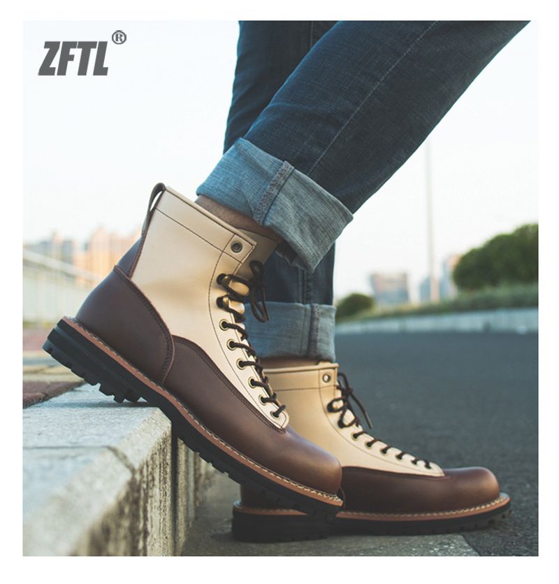 ZFTL Herren Basic Man Handgefertigte Toog-Stiefel aus Kuhleder und Rindsleder Männliche Casual Ankle Boots mit Schnürung 2023_voghion.com