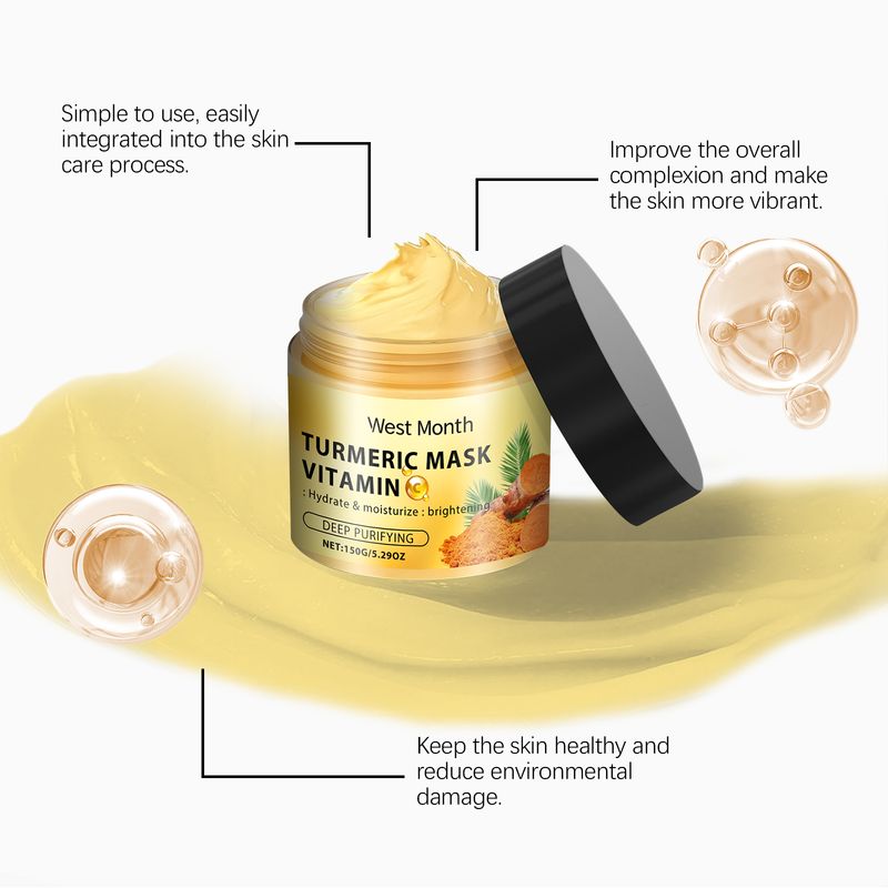 West&Month Vitamin C Turmeric Mud Mask Facial Cleansing, Hydrating, Moisturizing And Firming Skin Smear Vitamin C Mud Mask_voghion.com