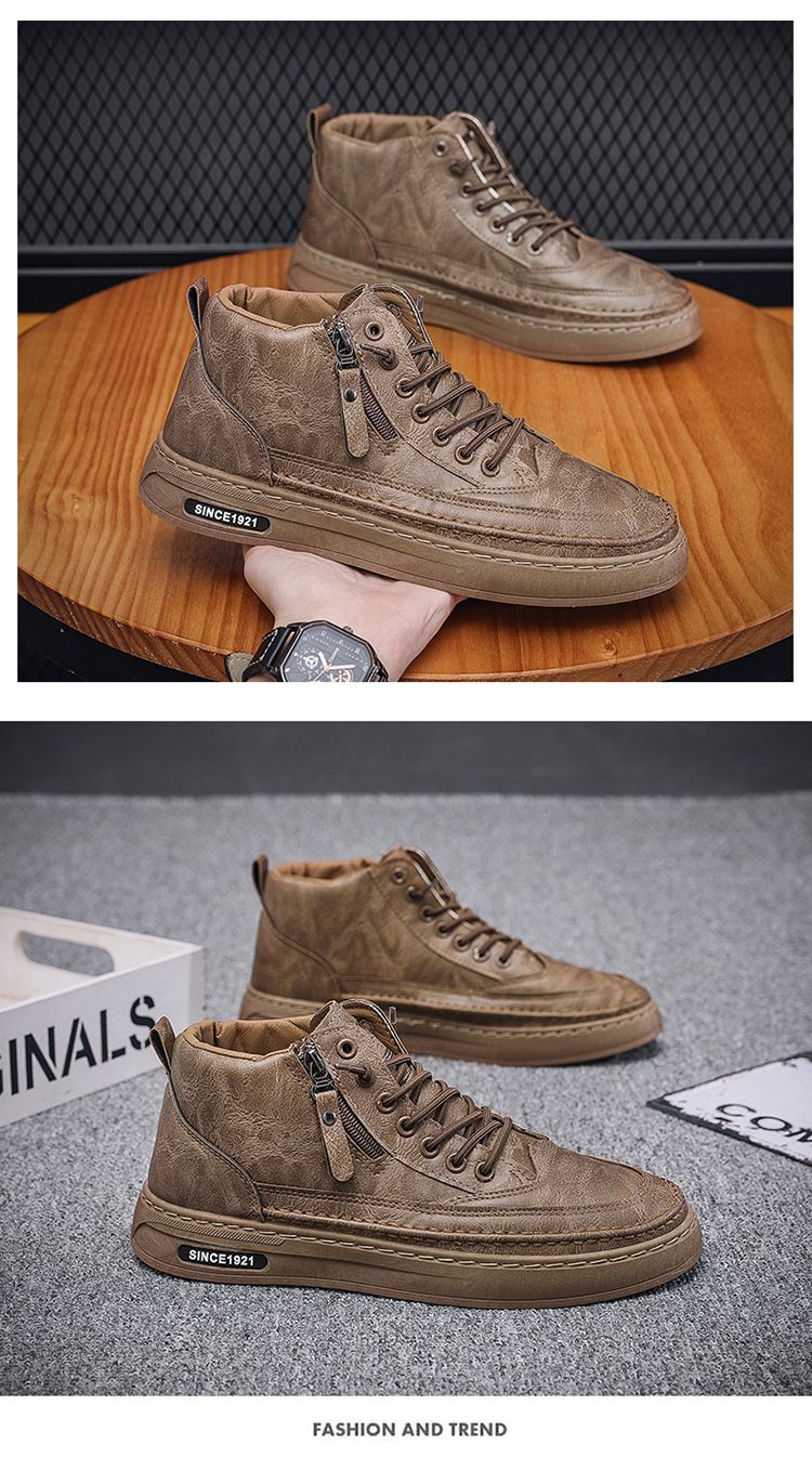 Männer Fréijoer Hierscht Nei Martin High Top Casual Board Schong, Trendy Villsäiteg Schwaarz Aarbechtsstiwwelen, Sport- a Fräizäitschong_voghion.com