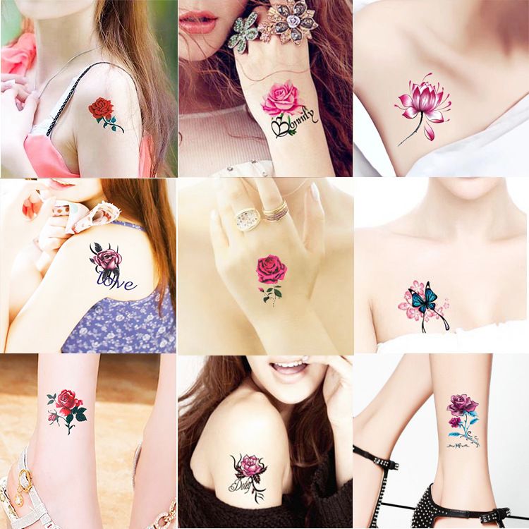【Set da 30 fogli】Tatuaggio Bianhua impermeabile a lunga durata con fiori freschi, tatuaggi temporanei realistici, adesivi per clavicola_voghion.com