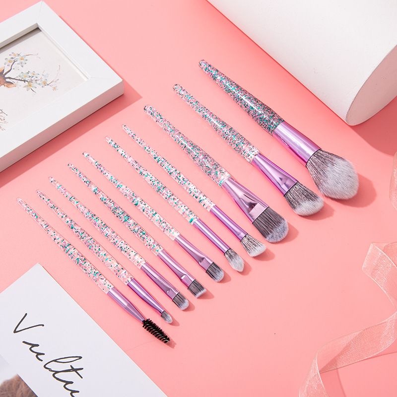 10-Pack Crystal Handle With Glitter, Shimmer, Powder For Beauty, Makeup Tools, Eyeshadow, And Concealer Brushes_voghion.com