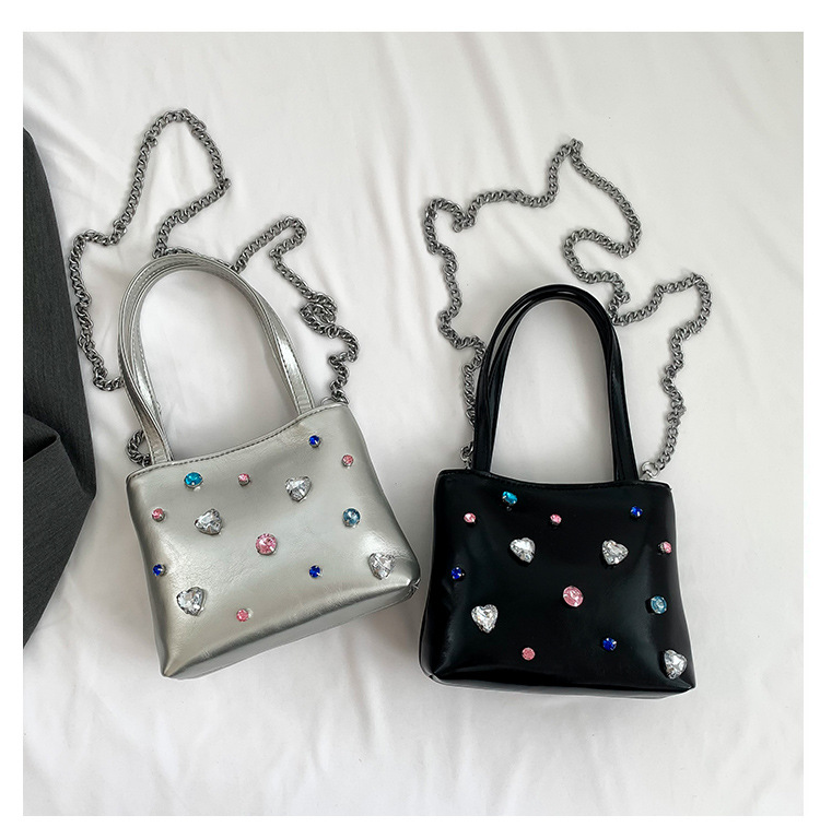 Super Hot Gemstone Bag Women's Bag 2023 New Trendy Diamond-studded Portable bucket bag foreign style single shoulder oblique chain bag_voghion.com