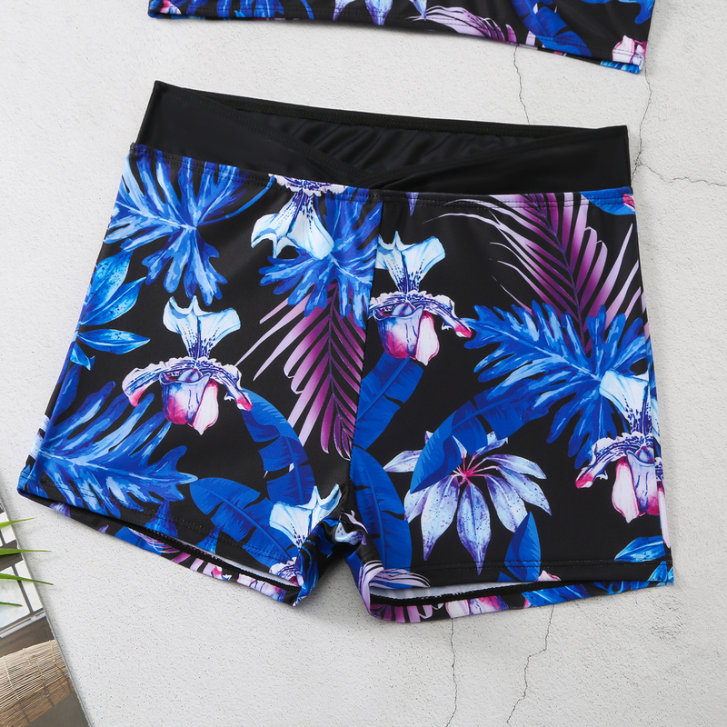 2024 New Printed Skirt Conservative Women's Split High Waist Tankini Swimsuit_voghion.com