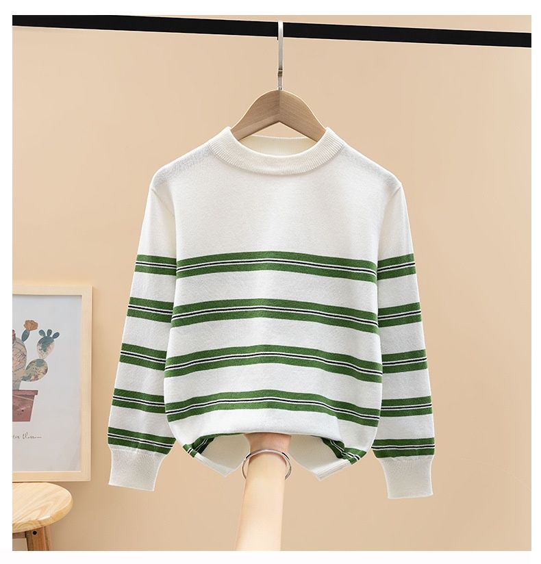 Children's Student Pure Cotton Knitted For Older Boys Autumn Thin Top Stylish Striped Sweater_voghion.com