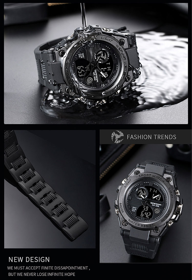 Sanda 739 montre électronique étanche multifonctionnelle à double affichage pour étudiant masculin avec grand cadran Sanda_voghion.com