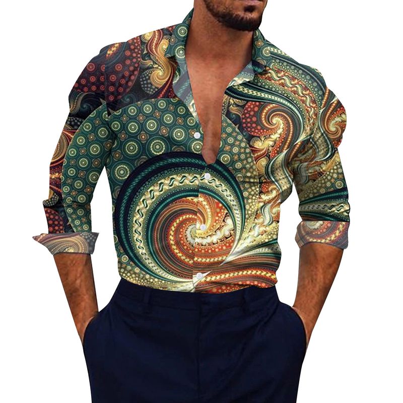 camicia ampia da spiaggia stampata in 3D floreale casual da uomo a maniche lunghe_voghion.com