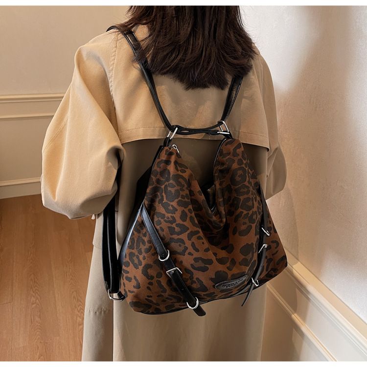 Borsa alla moda con stampa leopardata, zaino a tracolla, tracolla regolabile, borsa in tela, grande capacità, borse a tracolla per donna_voghion.com