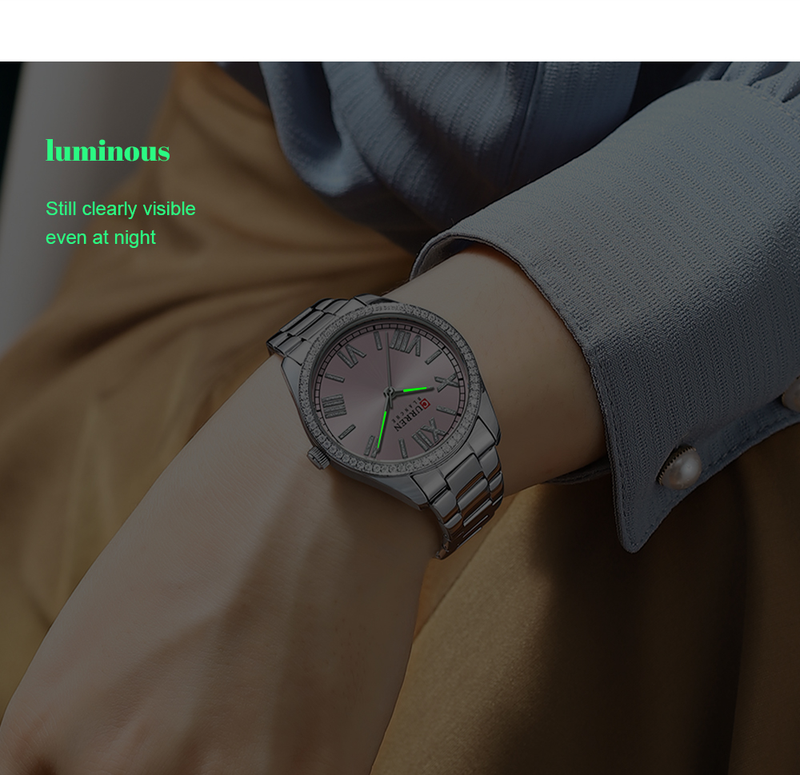 CURREN orologio da polso da donna al quarzo di lusso quadrante con strass elegante orologio in acciaio inossidabile con puntatore luminoso_voghion.com