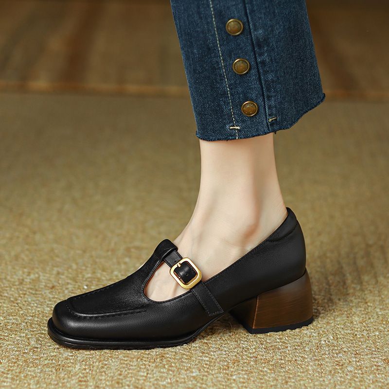 British Style Small Leather Shoes For Women, Niche Design, Medium And Thick Heels, Women's Shoes,French Retro Brown Shallow Mouth Single Shoes_voghion.com