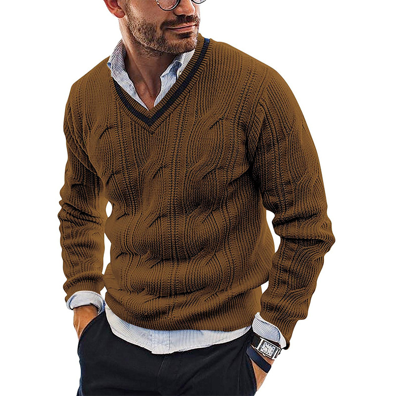 Maglione da uomo con scollo a V moda slim fit a maniche lunghe maglia top nuovo maglione autunno e inverno_voghion.com