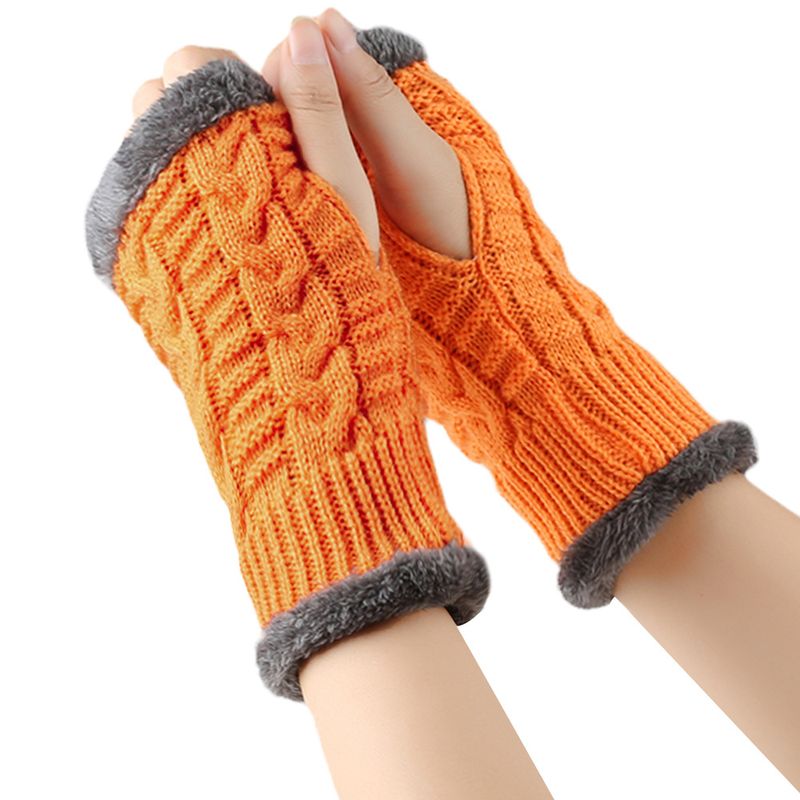 Unisex-Handschuhe aus dicker Wolle, kurzer Handgelenkschutz für Fingerspitzen, flauschige kurze Handschuhe, gestrickte Ärmel aus Acryl und Fleecehandschuhe_voghion.com