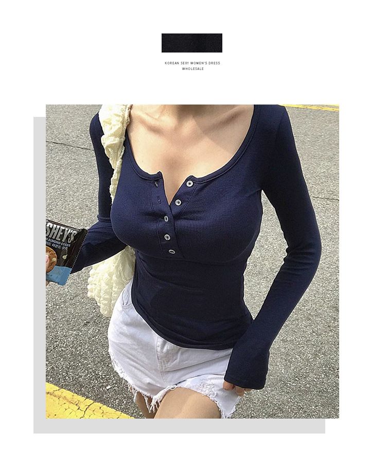 Nuovo stile coreano primavera estate temperamento puro desiderio di mostrare la figura colletto semiaperto stretto e comodo_voghion.com