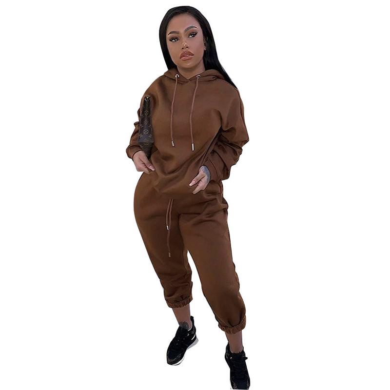 Completo sportivo da donna più maglione in velluto, completo sportivo da donna con cappuccio e maniche lunghe, due pezzi, taglie forti_voghion.com