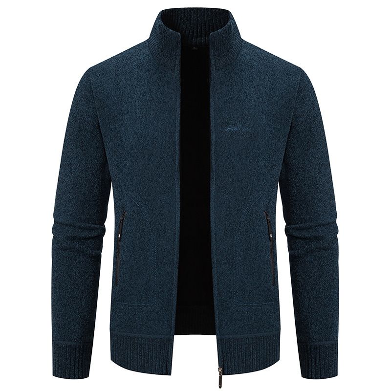 2023 winter men's sweater sweater cardigan high collar slim lapel trend thickened warm jacket_voghion.com