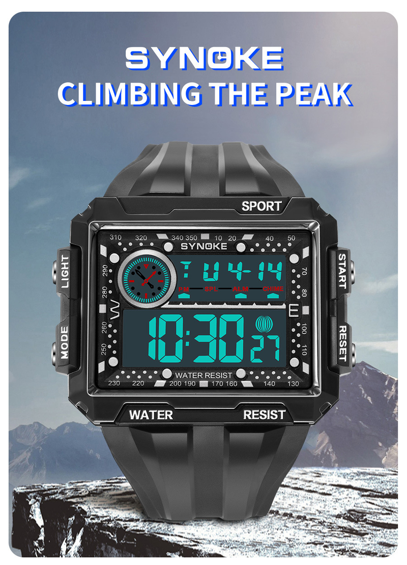 Men's Punk Street Style LED Waterproof Digital Sports Watch With Large Square Screen, Retro Design, Non-Mainstream Fashion, Unisex Appeal_voghion.com