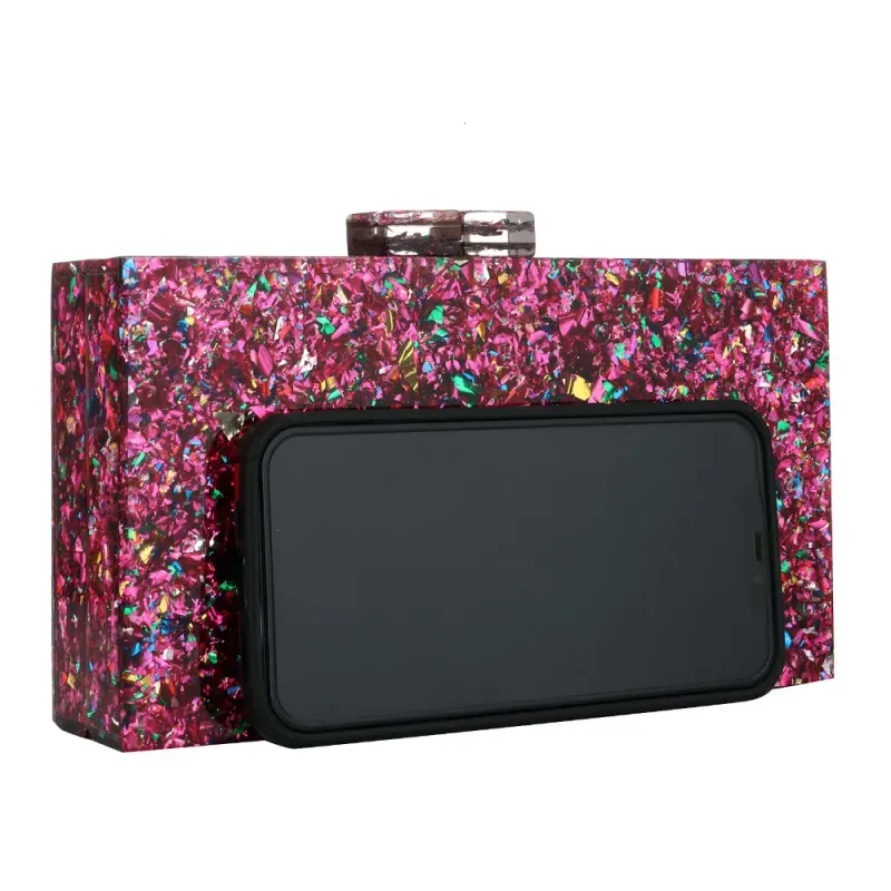 Borse da donna in acrilico, rettangolari, multicolori, geometriche, alla moda, borsa a tracolla con catena, pochette da sera, per banchetti e feste_voghion.com