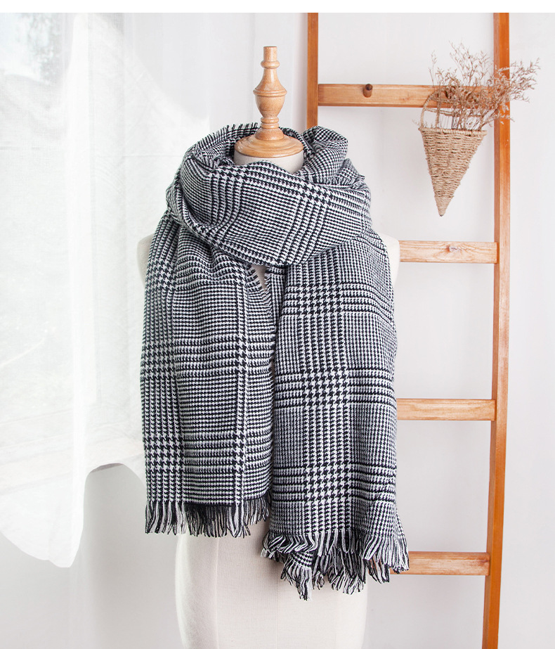 Sciarpe da donna nuova sciarpa con frange a quadri marroni, nere e bianche, a pied de poule, sciarpa da donna, scialle spesso_voghion.com