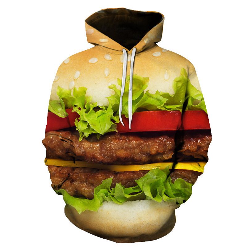 Felpa con cappuccio divertente con hamburger, stampa 3D, abbigliamento casual da strada per uomo e donna, felpe con cappuccio oversize, abbigliamento maschile._voghion.com