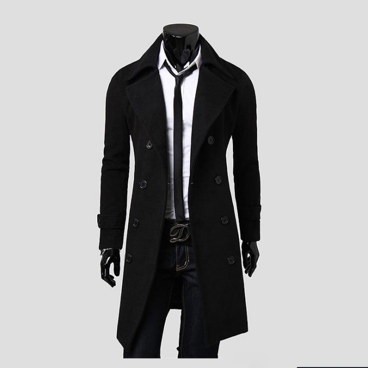 Men's Clothing Autumn/Winter Long Double Breasted Trench Coat Men's Woolen Coat Slim Fit Woolen Coat_voghion.com