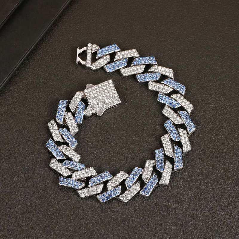 Collana con catena cubana intarsiata con diamanti blu bicolore da uomo, design unico, bracciale hip-hop alla moda_voghion.com