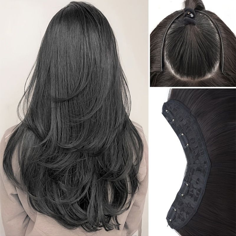 Parrucca Extension per capelli lunghi per donna Capelli medio lunghi a strati a forma di V con parrucca in fibra chimica naturale in un unico pezzo_voghion.com