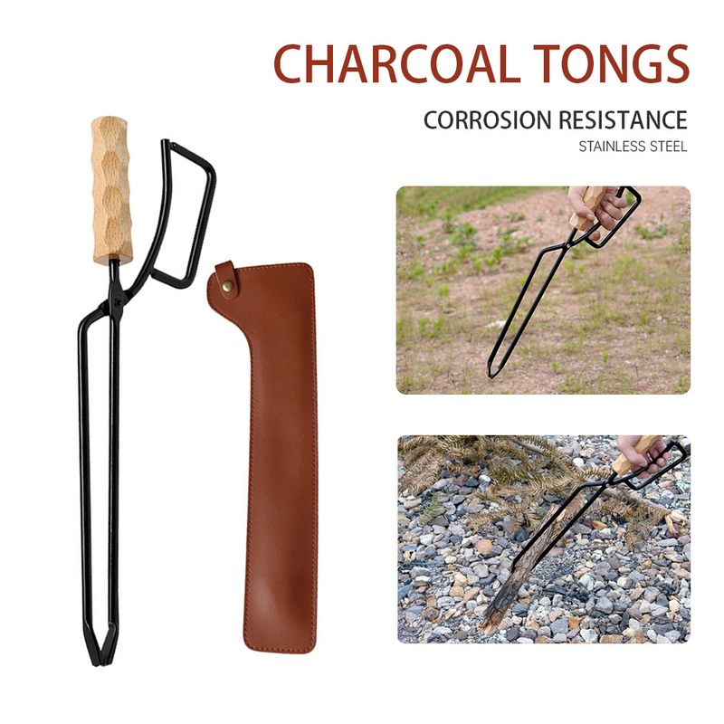 Pinze per barbecue in metallo e legno con manico lungo, bruciatore a legna, clip per carbone, attrezzatura da campeggio leggera e portatile per esterni_voghion.com
