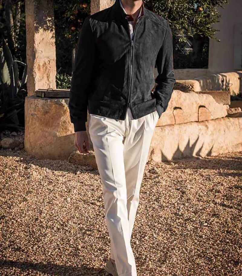 2024 New Casual Fashion Suede Solid Color Jacket Men's Trench Coat_voghion.com