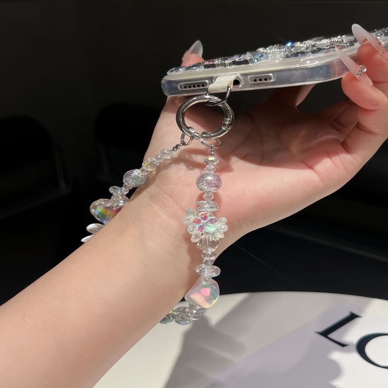 Phone Accessory Bundles & Sets Fresh Crystal Flower Bouquet Love Jade Butterfly Tassel Mobile Phone Chain Female High Grade Wrist Beaded Lanyard Batch_voghion.com