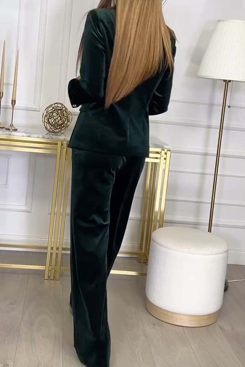 Damen-Zweiteiler im Herbst- und Winterstil mit langen Ärmeln und Revers, Blazerjacke + Hose, für den Pendelverkehr im Büro_voghion.com