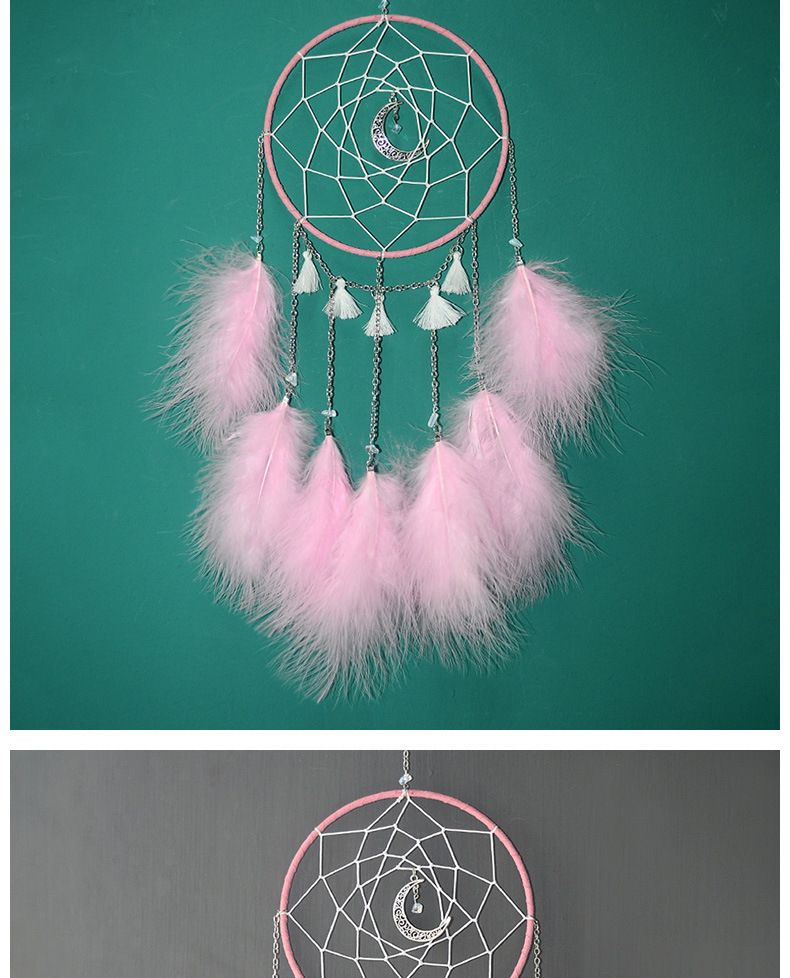 New creative white moonlight feather dream catcher pendant fashionable and simple handmade DIY wind chime pendant home accessories_voghion.com