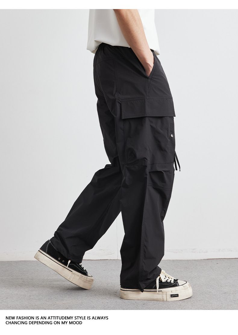Men's Clothing Functional Style Solid Color Straight Overalls For Men Spring And Summer Retro Loose Trendy All Match Trousers_voghion.com