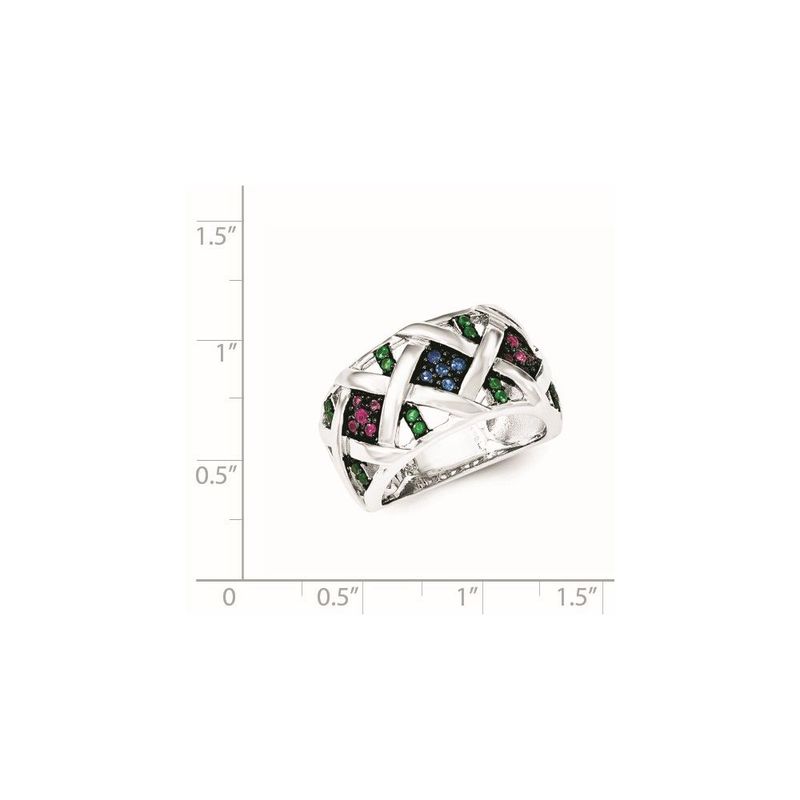 Sterling Silver Synthetic Ruby& Synthetic Blue & Green Spinel Ring_voghion.com