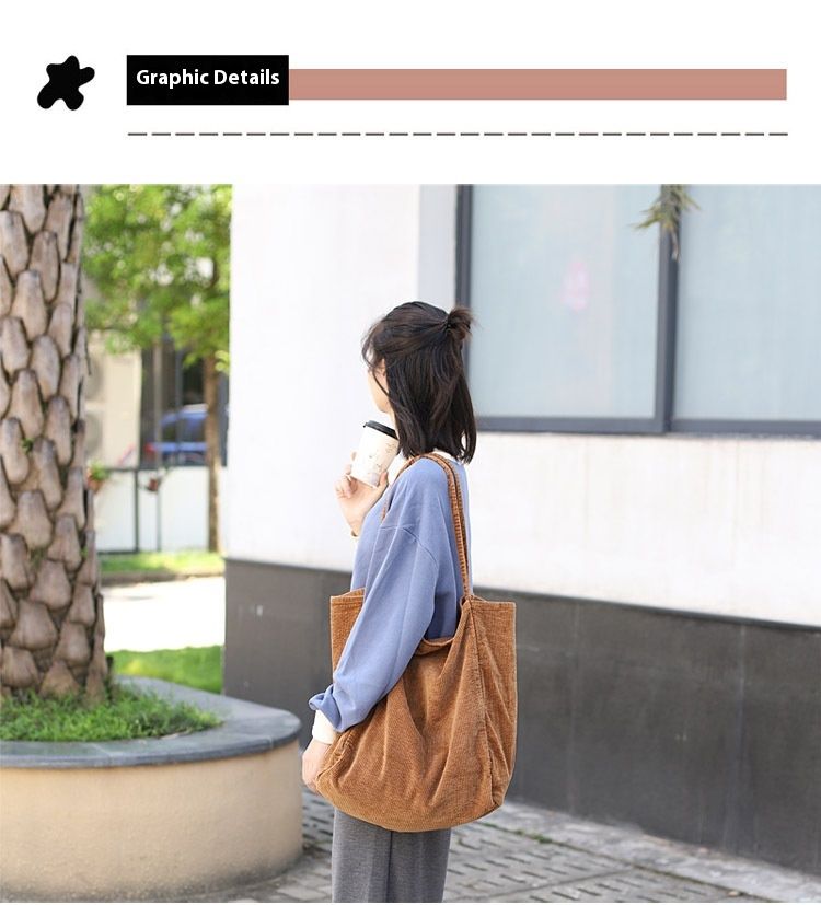 Freizeit-Einkaufstasche mit großem Fassungsvermögen in koreanischer Version, modische Handtasche aus Cord-Canvas, einfache und künstlerische Retro-Umhängetasche für Damen_voghion.com
