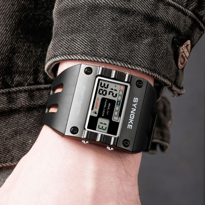SYNOKE Trendy New Color Square Alloy Sport Elektronische Uhr Herrenmode Großbild Wasserdichte Armbanduhr_voghion.com
