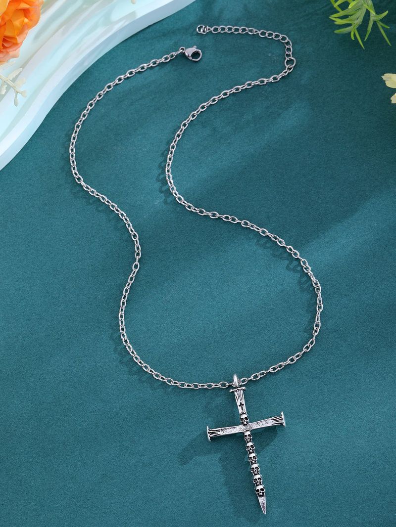 Totenkopf-Kreuz-Legierung Pullover Kette Sieben Todsünden Mode Nagel Anhänger Halskette_voghion.com