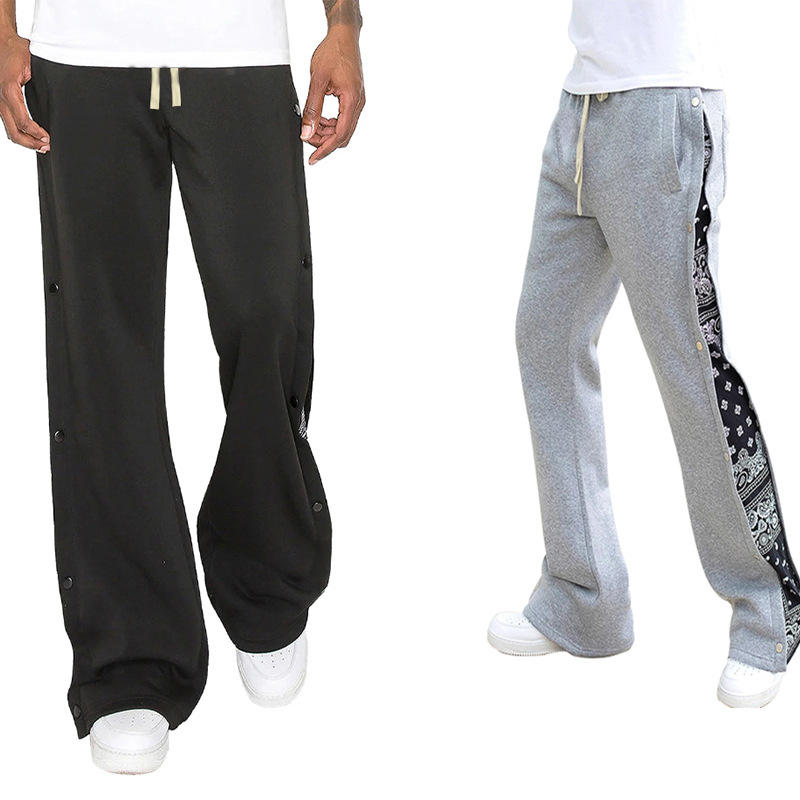 Spring/Summer High Street Double line Hip Hop Buckle Spor Casual for Men's Loose West Coast Cashew Flower Wide Leg_voghion.com