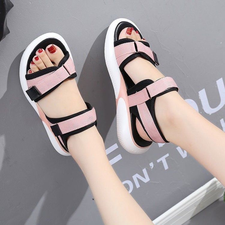 Sandali sportivi da donna Ins Tide Beach Shoes Studenti Sandali piatti versatili con velcro_voghion.com