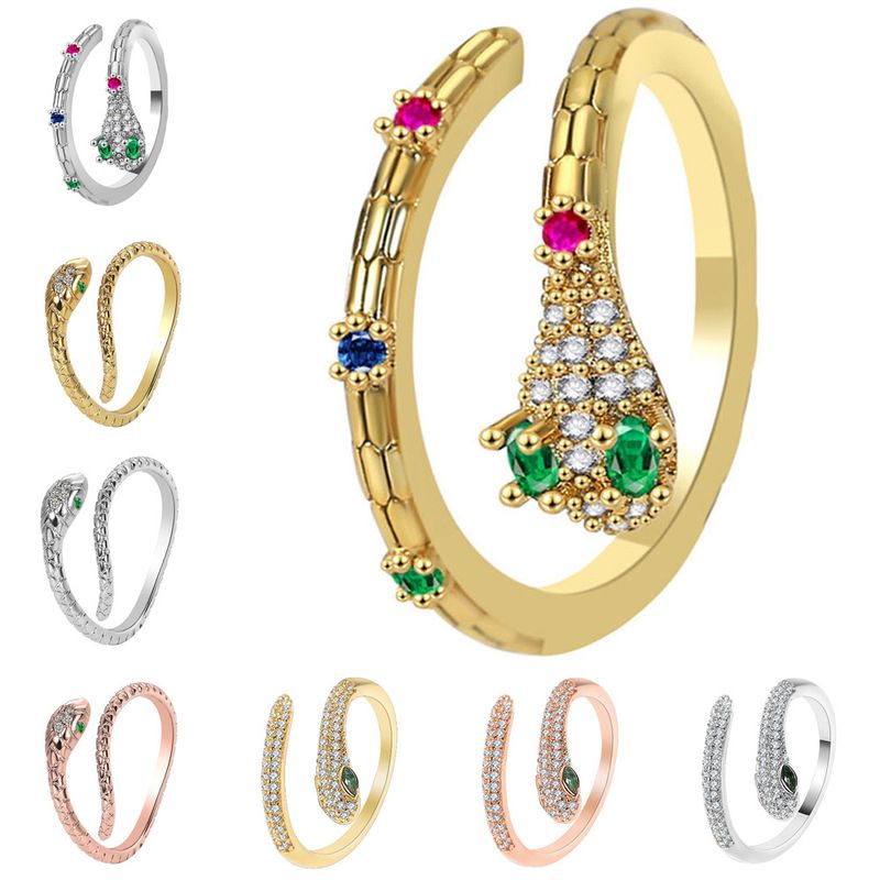 Jewelry Personality Shaped Open With Micro Inlay Of Colored Zircon Snake Bone Chain, Stacked Joint Ring For Women_voghion.com