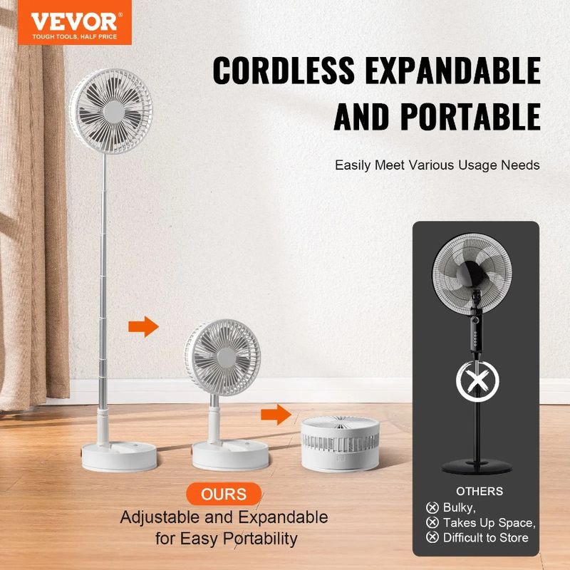 Remote Fan Foldable Speed Standing Portable With 4 Control Oscillating Adjustable 7200mah Quiet Inch 8 Desk Fan U Rechargeable_voghion.com