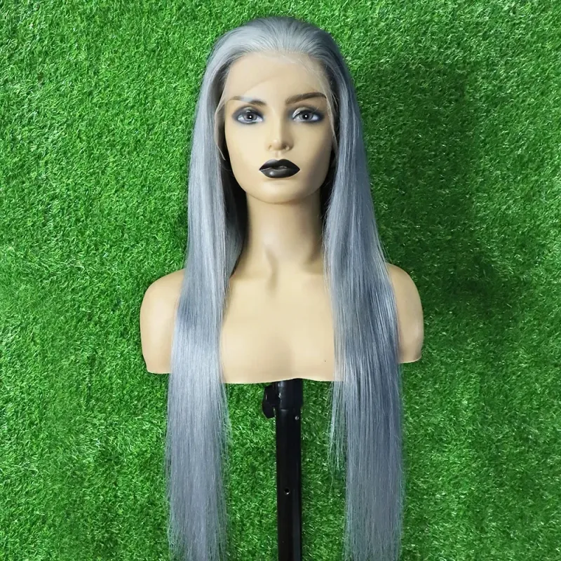 Silbergraue, gerade Lace-Front-Perücke, 13 x 4 x 13 x 6 Lace-Frontal-Perücken aus menschlichem Haar, transparente brasilianische Haar-Farbperücken für Frauen_voghion.com