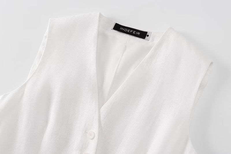 Pijama de lino estilo chaleco para mujer, novedad de verano de 2024, pantalones tipo traje_voghion.com