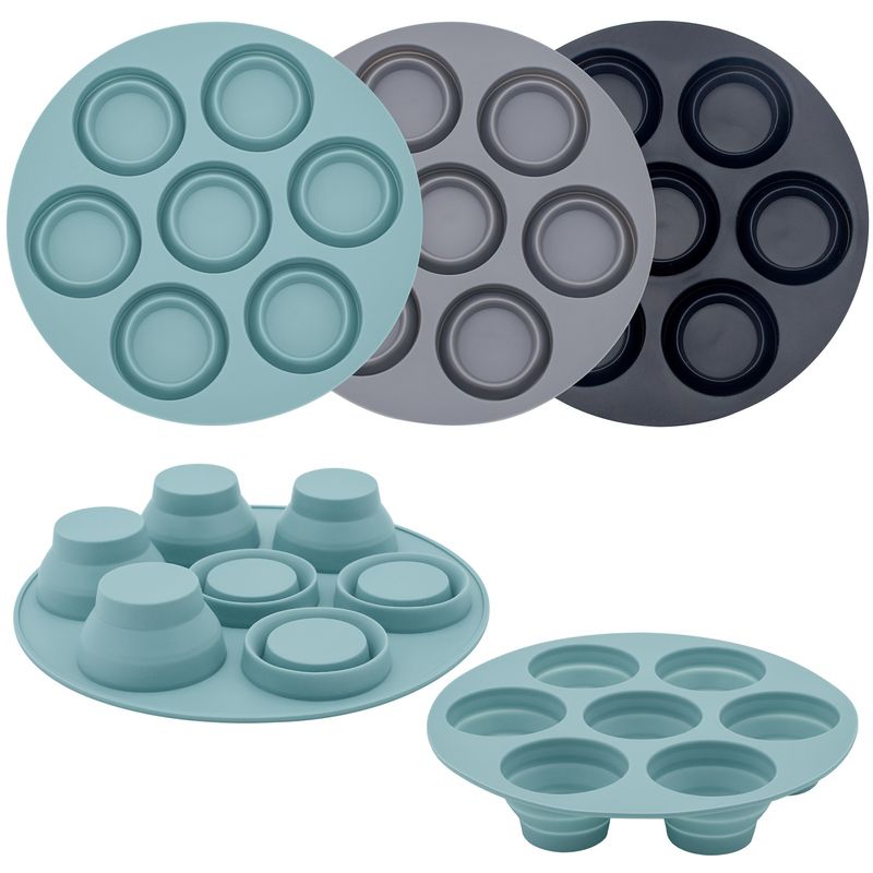 1pc, Collapsible Silicone Air Fryer Cake Pan and Muffin Mold-7 Inch, Easy to Clean, Perfect for Cupcakes, Egg Bites, Kitchen Gadget and Baking Tools_voghion.com