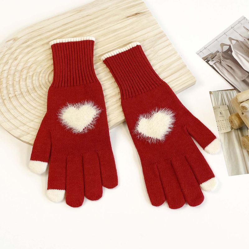 Teléfono de invierno para mujer, de color sólido, abierto, con pantalla táctil, tejido de lana gruesa, cálido, moderno, edición coreana_voghion.com