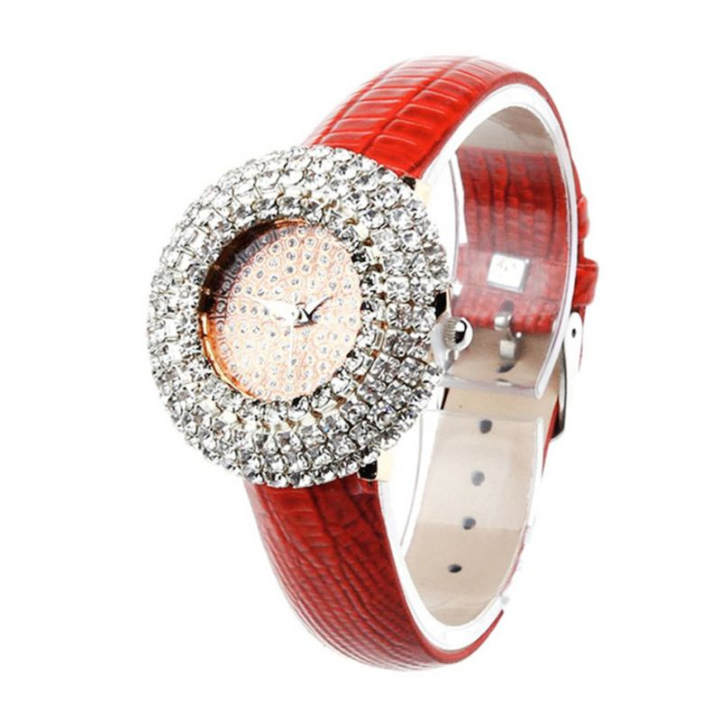 Orologio da polso da donna al quarzo con cinturino in ecopelle con quadrante rotondo e strass completo Yamaler_voghion.com