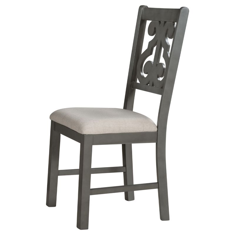 5-Piece Round Dining Table and 4 Fabric Chairs with Special-shaped Table Legs and Storage Shelf_voghion.com