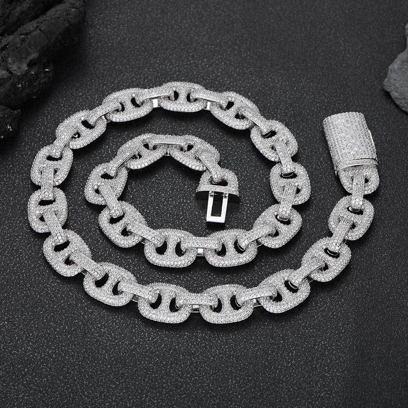 Gioielli da uomo e da donna, catena a maglie cubane da 16 mm con ciondolo a forma di naso di maiale in zirconi, set di collana e bracciale unisex in stile hip hop_voghion.com