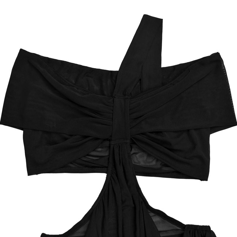 Abito a sirena aderente in rete trasparente – Abito sexy senza spalline con fasciatura e strass in vita (nero/blu/marrone/talpa, S-XXL)_voghion.com