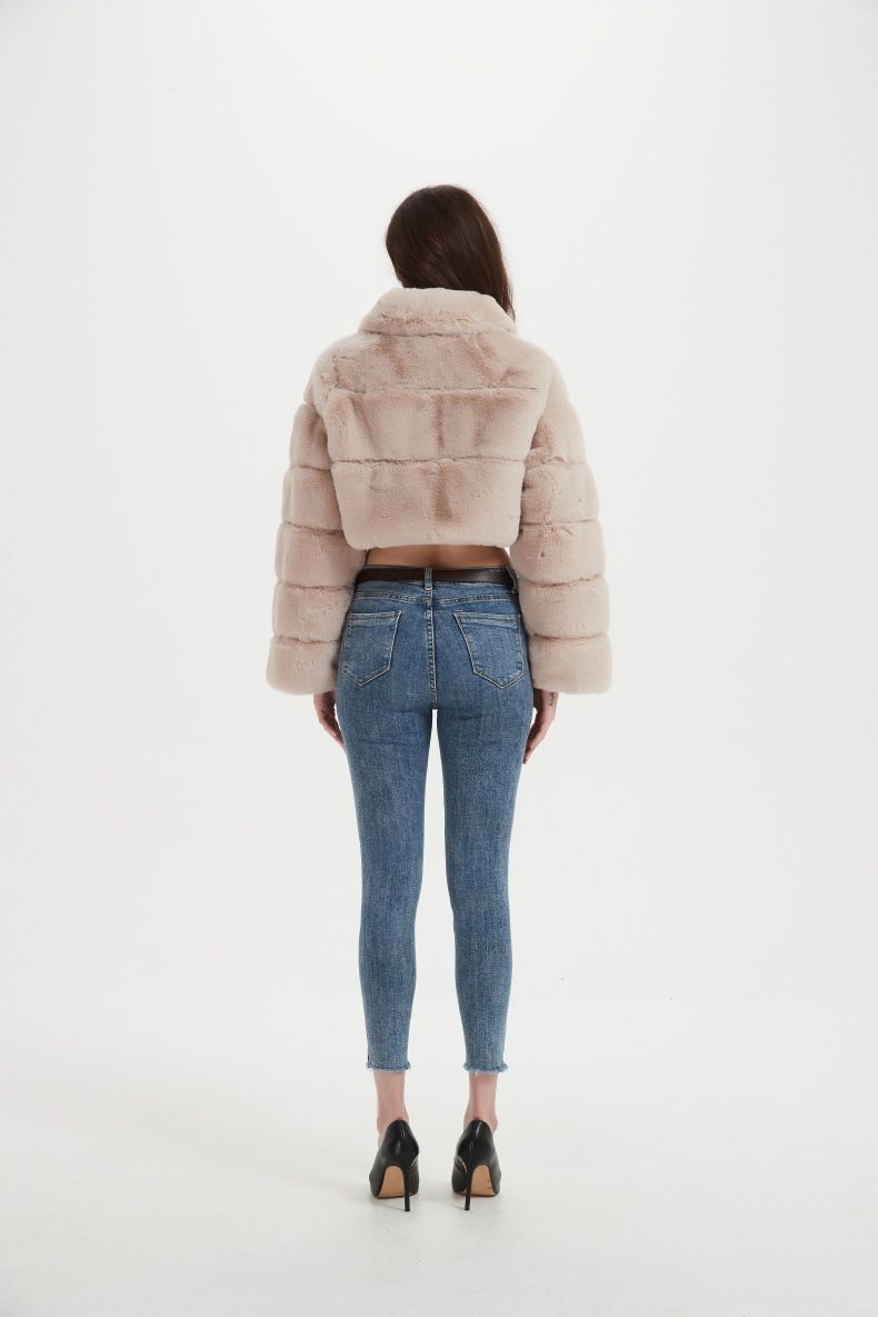 Women's Faux Fur Short Jacket - Cozy & Stylish Winter Outerwear With Faux Rabbit Fur Collar, Lightweight & Warm, Multiple Colors & Styles_voghion.com
